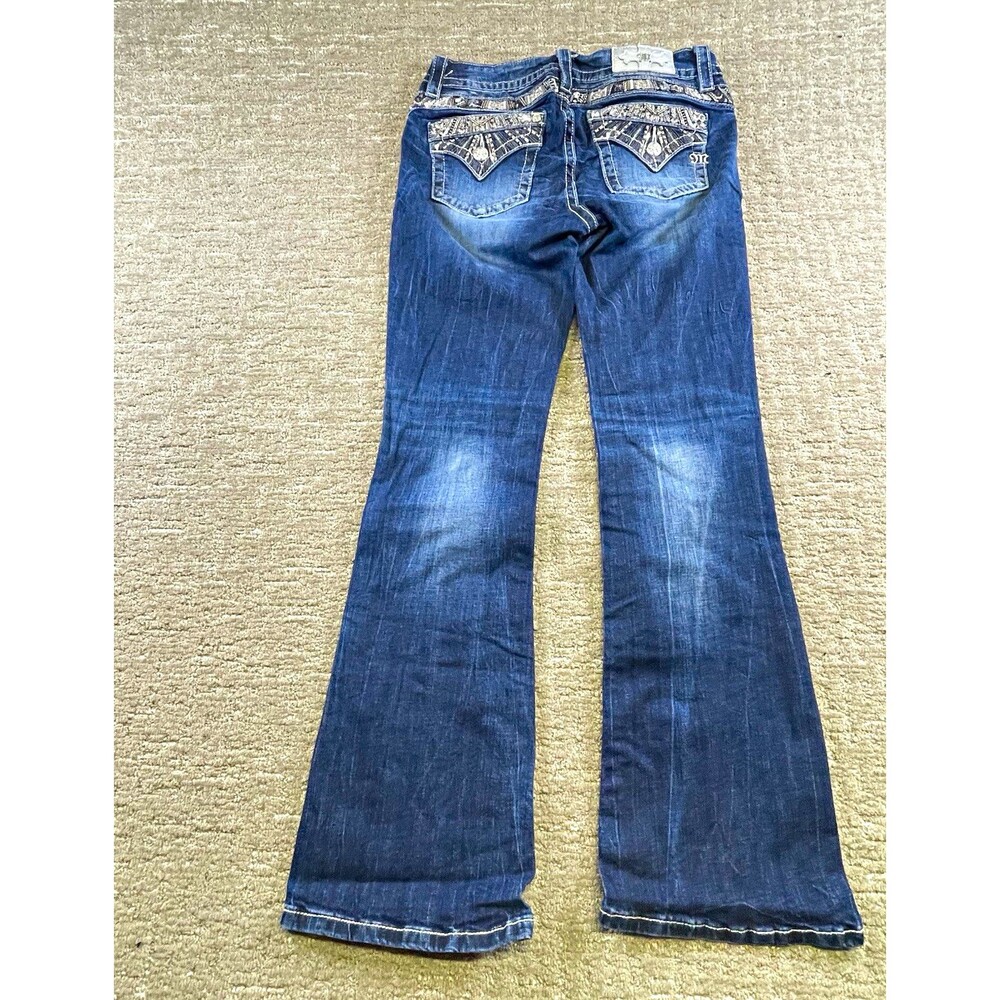 women Miss Me size 30 standard bootcut fit stretch jeans L 31 bling embroidered
